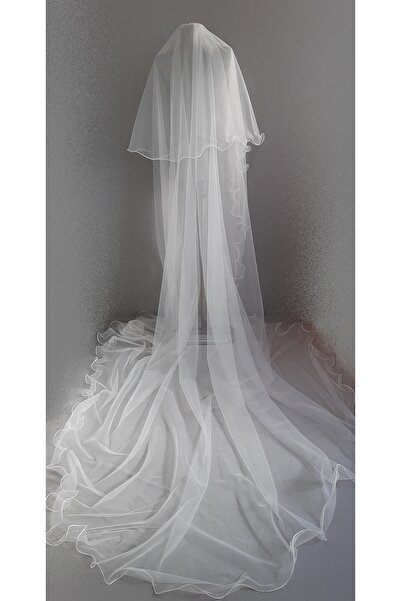 Suzanna Moda 3mt Boy x 3mt En Kırık Beyaz Hayal Tül, Şerit Kıvrımlı Uzun Duvak Modeli (60–70 cm ± Kısa Katlı)