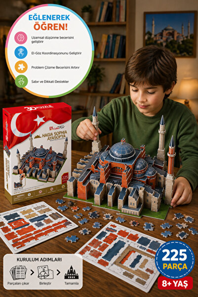 TOYFEST Ayasofya 3D Puzzle CubicFun 225 Parça Maketsel Tarihi Yapı Oyuncak Ho...