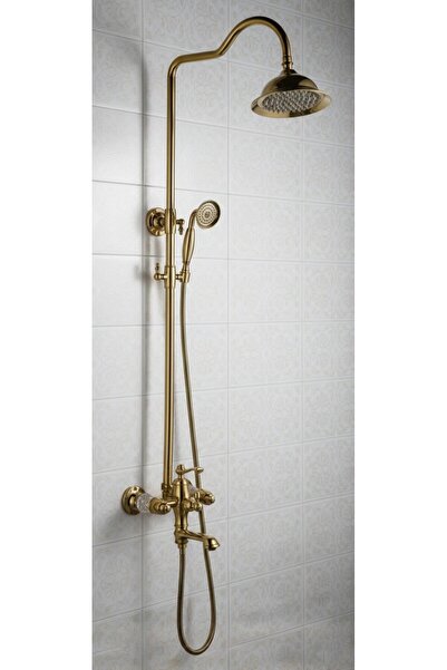 EMFA AKSESUAR Gold-Altın Renk Eskitme Duş Seti - Eski Tasarım Gold Tepe Duş S...