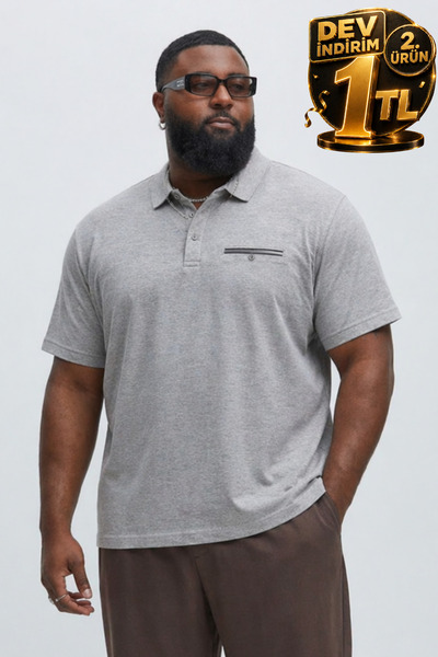 Maccali Ανδρικό καλοκαιρινό βαμβακερό γκρι μπλουζάκι με λαιμόκοψη πόλο σε μεγ...