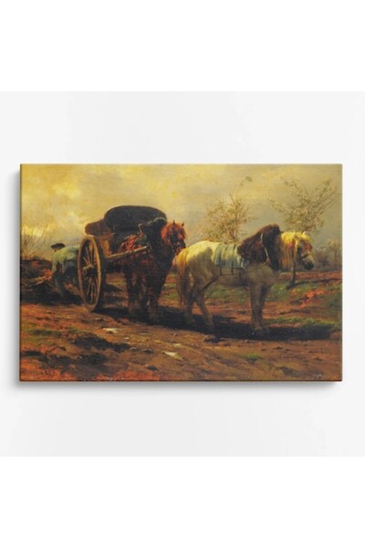 OEM Tablou pe pânză Celebru WOWCanvas, Două cai pentru un căruță, Jules Bonhe...