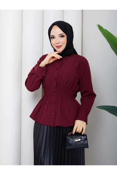 MİHRİZAR Γυναικείο πουκάμισο τουνίκ από τερικότον με λεπτομέρεια στη μέση και...