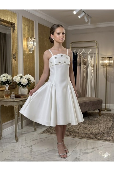 Erkut Rochie de seară pentru copii, cu design elegant, fără umeri, rochie de ...