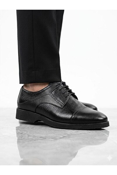 Lütfi Men's genuine leather black casual classic shoes - lightweight & comfor...