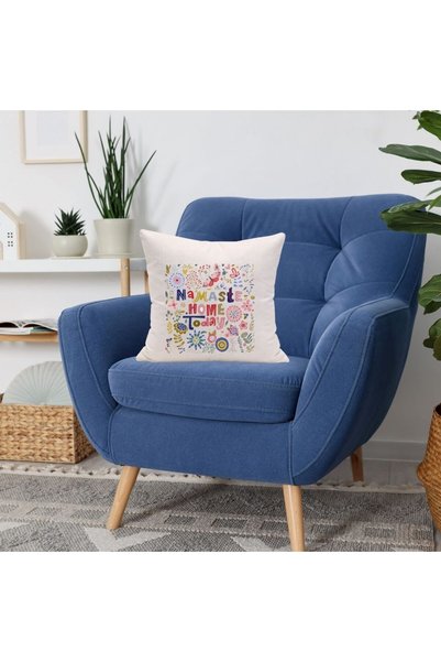 Çılgıntrend Față de pernă decorativă cu model floral boem, cu text Namaste Home Today