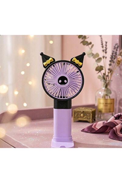 Mihristore Kuromi Mini Şarjlı El Fanı 3 Kademeli Masaüstü Mini Fan