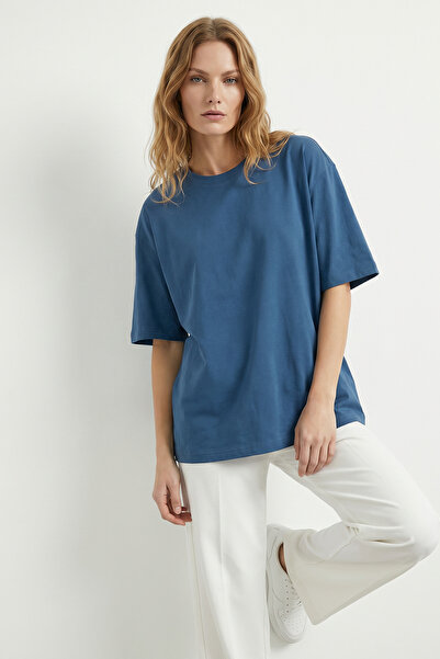 MAXIMILLIAN Γυναικείο βαμβακερό μπλουζάκι Indigo Oversize με λαιμόκοψη ποδηλάτου