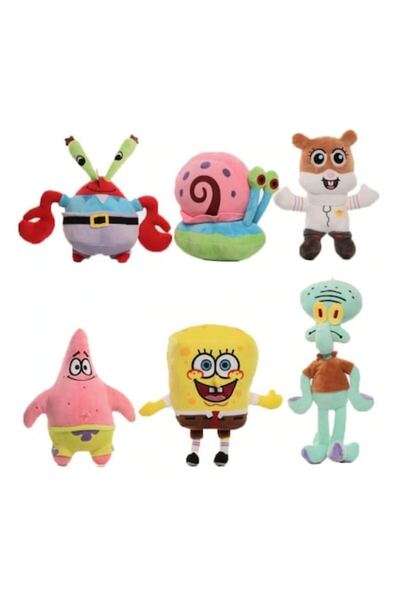 MASHASHOP Комплект от 6 плюшени играчки Спондж Боб