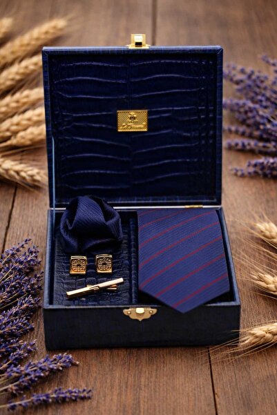 Kravatkolik Ανδρικό κουτί δώρου σε μπλε ναυτικό χρώμα - Σετ με γραβάτα, μαντή...