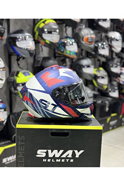 Sway ST Sport Laci Kırmızı Beyaz Full Face Kask Pinlock 30 Ece 22.06 ABS Güve...