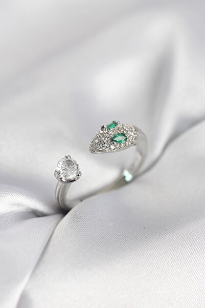 TakÇalıştır Snake Model Zircon Stone Silver Color Women's Ring