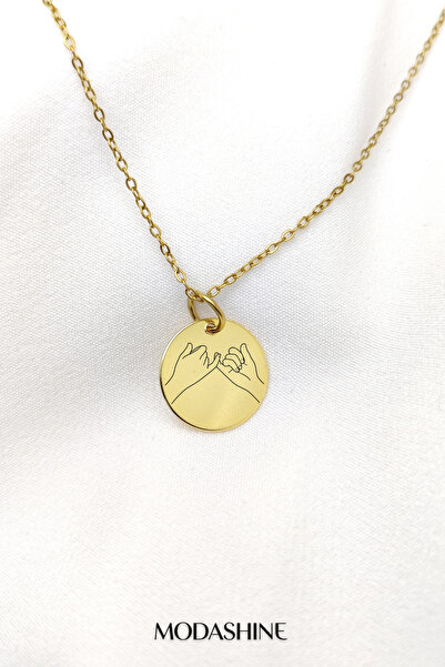 ModaShineShop Promise Gold Color Minimal Necklace with Hand Figure Meaningful...