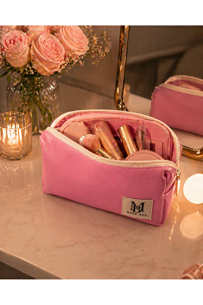 MAKE BAG YENİ İTHAL TOZ PEMBE MAKYAJ ÇANTASI