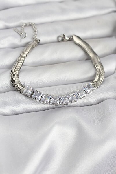 Generic Brand Dgc Avm ®   316L Steel Silver Color Square Zircon Stone Snake C...