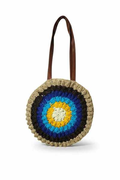 Aware Time Χειροποίητη πλεκτή ψάθινη τσάντα με επένδυση και φερμουάρ