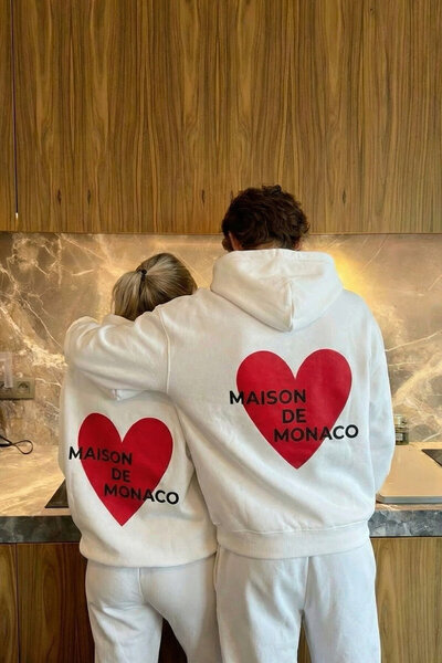 Le Savu Φούτερ με κουκούλα με σχέδιο αγάπης για ζευγάρια (Πωλείται μεμονωμένα)