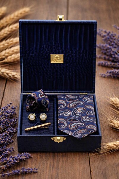 Kravatkolik Ανδρικό κουτί δώρου σε μπλε ναυτικό χρώμα - Σετ με γραβάτα, μαντή...