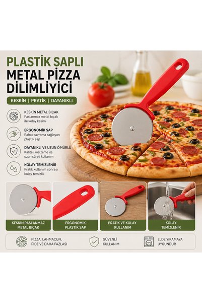 House Bird Plastik Saplı Metal Pizza Dilimleyici – Keskin Bıçaklı Pizza Kesme...