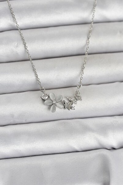 TakÇalıştır 316L Steel Chain Silver Color Flower and Butterfly Model Women's ...