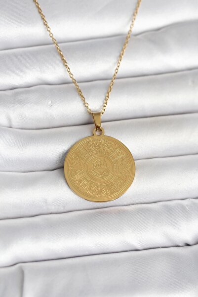 Leyaton 316L Steel Gold Color Ayetel Kürsi Written Necklace