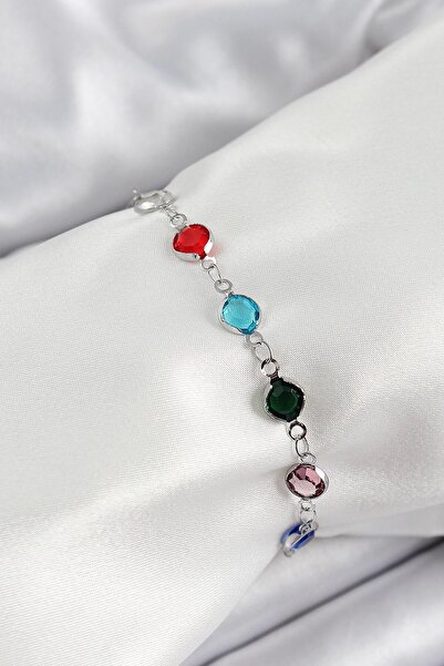 TakÇalıştır Brass Silver Color Mixed Color Zircon Stone Women's Bracelet