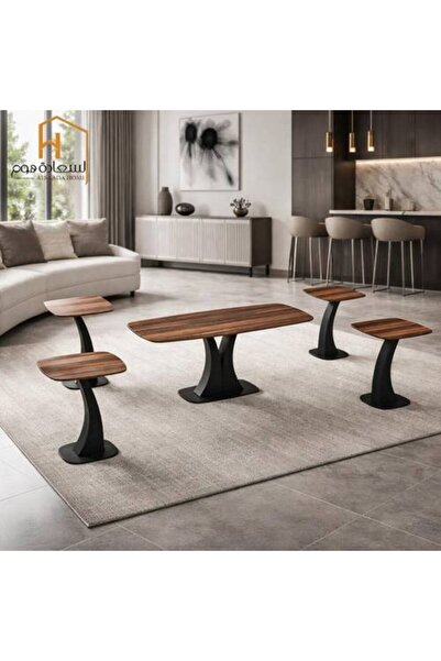 Al Saadah Home Wooden 4+1 Service Table Set - Brown