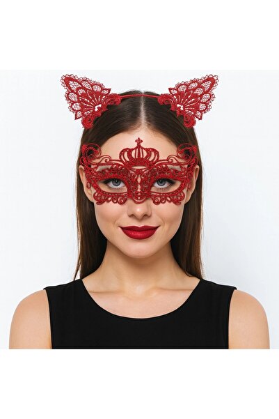 SORA GROUP ®   Luxury Red Lace Crown Mask Set No. 2 - Party, Prom, Costume Ac...