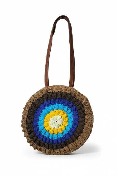 Aware Time Χειροποίητη πλεκτή ψάθινη τσάντα με επένδυση και φερμουάρ