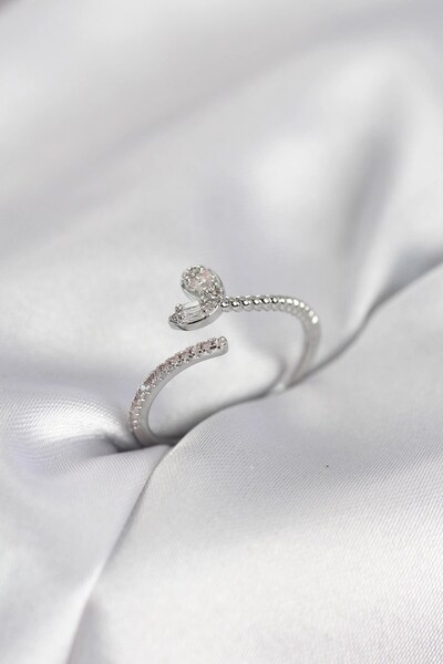 TakÇalıştır Silver Color Brass Tail Heart Model Women's Ring