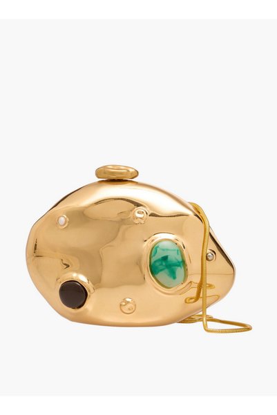 Celeste Metallic Clutch with Detachable Chain Strap