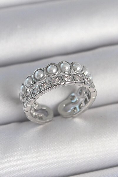 SORA GROUP ®   Brass Silver Color 2 Row Adjustable Women's Ring with Zircon S...