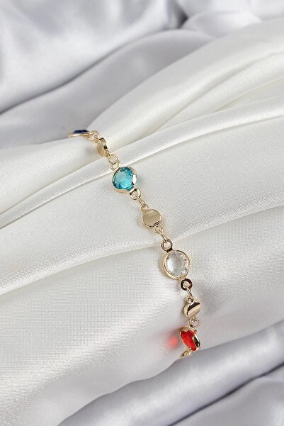 TakÇalıştır Brass Mixed Color Zircon Stone Gold Color Women's Bracelet