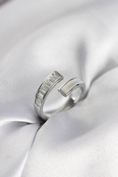 Leyaton Silver Color Pearlescent Baguette Zircon Stone Women's Ring