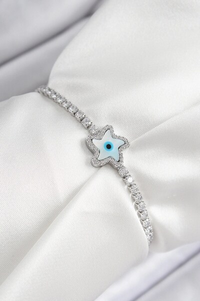 TakÇalıştır Brass Zircon Stone Evil Eye Star Model Silver Color Elevator Wome...