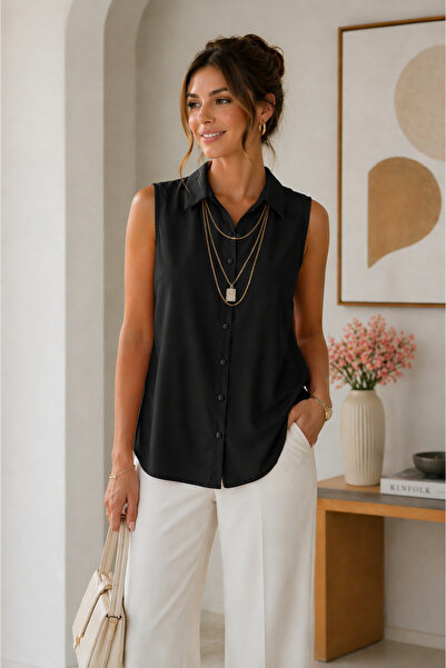 Noi Belis Μπλούζα με λεπτομέρεια αξεσουάρ αλυσίδας και κουμπιά, υφαντή με μηδ...