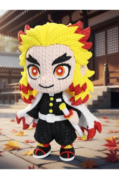 OtoBakımZamanı Örgü Desenli Rengoku Figürü - 3D Baskı Amigurumi Görünümlü Dem...