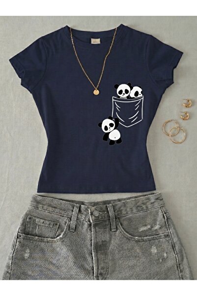 NİCE Γυναικείο μπλουζάκι με στάμπα Panda - Κοντομάνικο μπλουζάκι από Lycra
