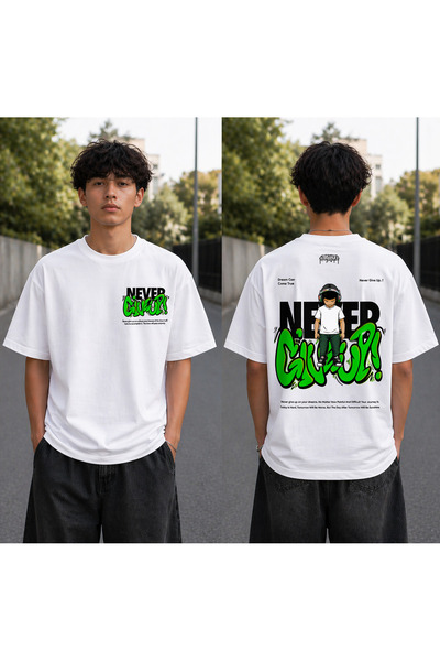 VODEXA Tricou oversize unisex GİVE UP, imprimat, 100% bumbac, croială confort...