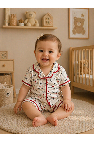 BYMURAT BABY Cotton Baby Girl Pajama Set Red Heart Short Sleeve Shorts
