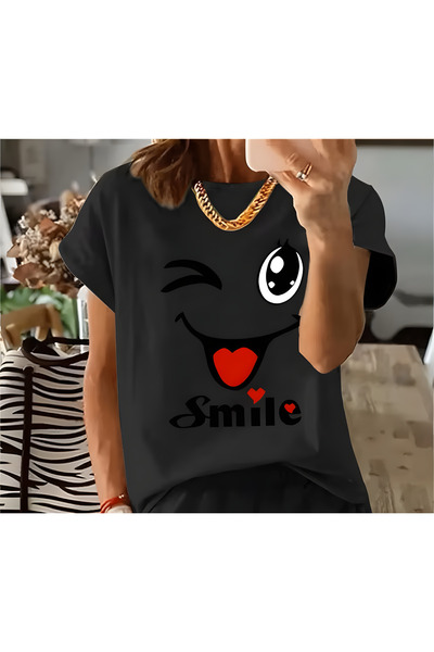 ALEYZA MODA Υπερμεγέθη T-Shirt με Κέντημα, Βαμβακερό, Άνετη Γραμμή για Καθημε...