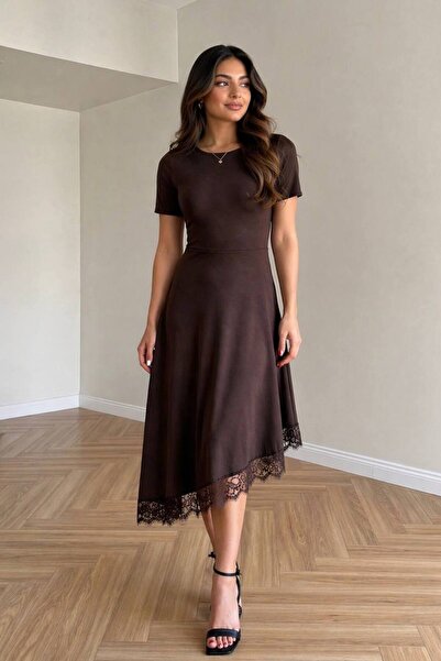 Varyete Γυναικεία φούστα ασύμμετρη με δαντέλα από ύφασμα Modal για καθημερινό...