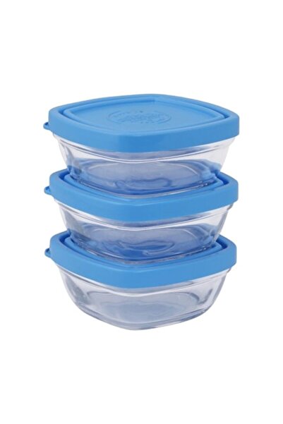 GOLD GLASS Set de 3 boluri pătrate din sticlă cu capac din plastic