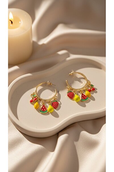 SR Jewelry Box Renkli Meyve Figürlü Halka Küpe – Sallantılı Yaz Temalı Şık Kü...