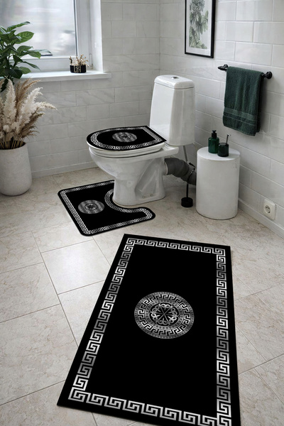 patron halı Patron B-220 Kaymaz Deri Taban Üçlü Banyo Seti, Makinada Yıkanabi...