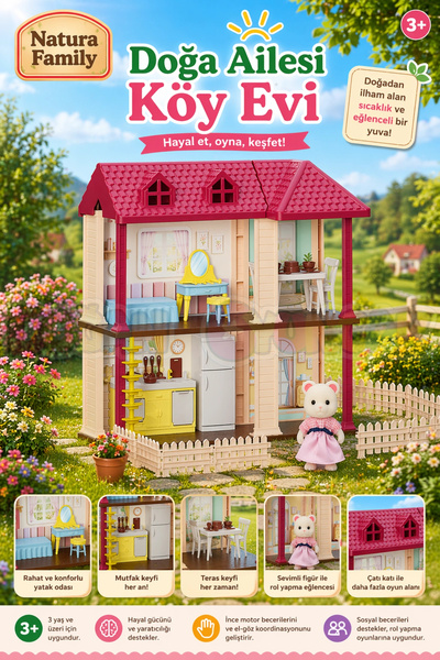 Doğan Oyuncak Dünyası Doğa Ailesi Köy Evi Oyuncak Ev - Tavşan Ailesi Oyun Evi...