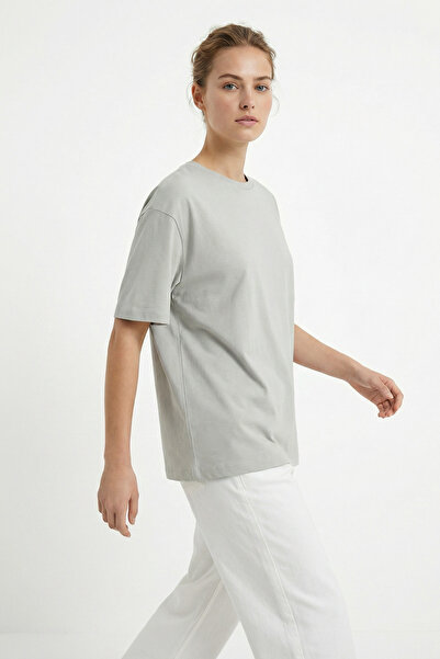 MAXIMILLIAN Γυναικείο γκρι μπλουζάκι από βαμβάκι με λαιμόκοψη ποδηλάτου σε με...