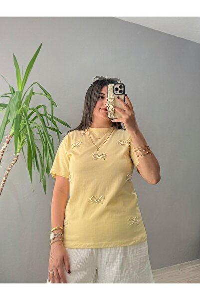 iznikten Pearl bow detailed bicycle collar t-shirt - yellow