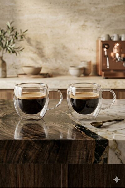 Hellomani 2-Pack Turkish Coffee Cup Espresso Cup Double Walled 80 ml