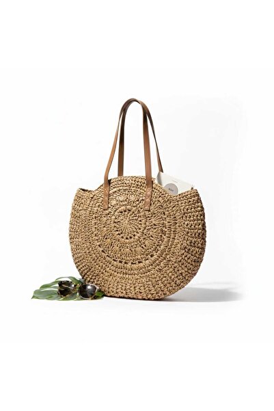 Aware Time Χειροποίητη πλεκτή ψάθινη τσάντα με επένδυση και φερμουάρ