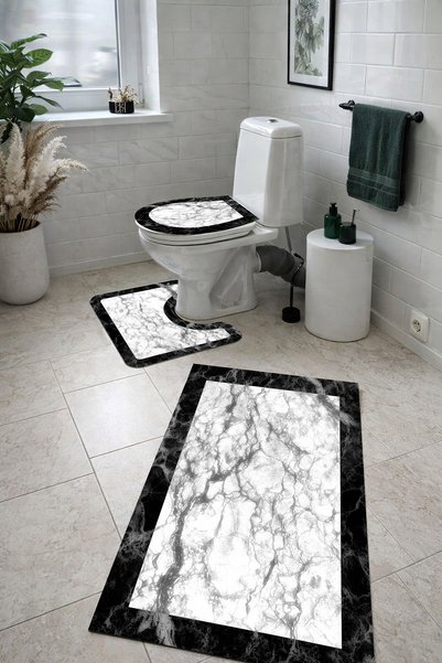 patron halı Patron B-225 Non-Slip Base Triple Bathroom Set, Machine Washable, a Quality Product